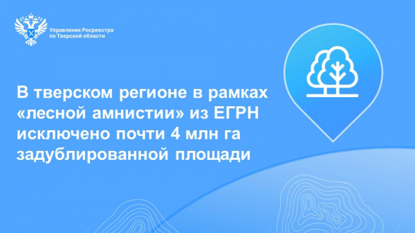 В Тверской области Росреестр убрал из ЕГРН 3,9 млн га "дублей" лесных участков В Тверской области Росреестр убрал из ЕГРН 3,9 млн га "дублей" лесных участков