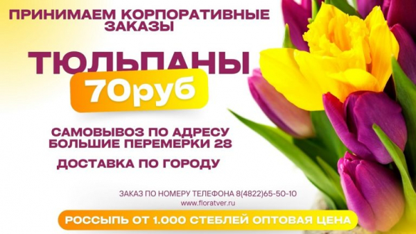 «Флора Тверь»: суперцена на тюльпаны к 8 марта «Флора Тверь»: суперцена на тюльпаны к 8 марта